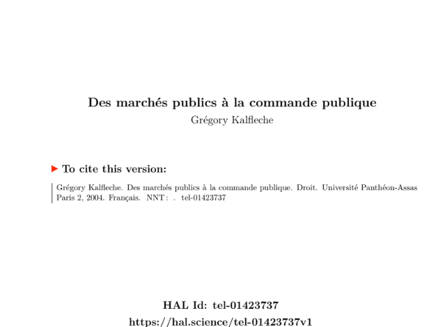 DES MARCHÉS PUBLICS À LA COMMANDE