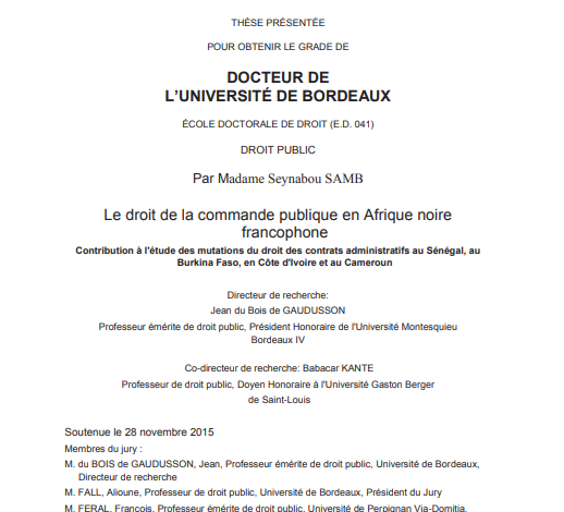 Le droit de la commande publique en Afrique noirefrancophone